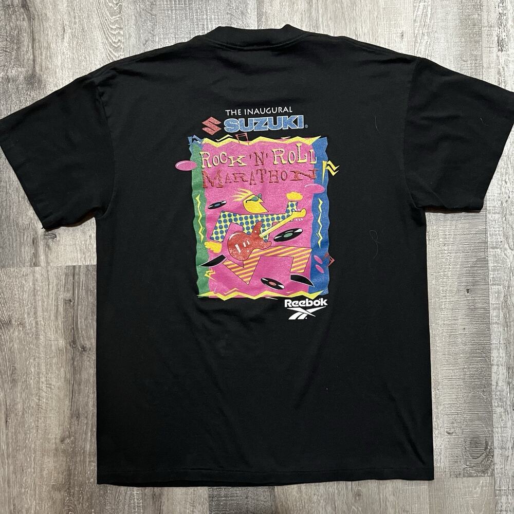 Vintage 1990s Reebok Suzuki Rock N Roll Marathon Finisher Shirt Single Stitch L
